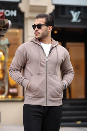 İçi Peluş 3 İplik Kumaş Oversize Fermuarlu Kapüşonlu Sweatshirt - Justyol