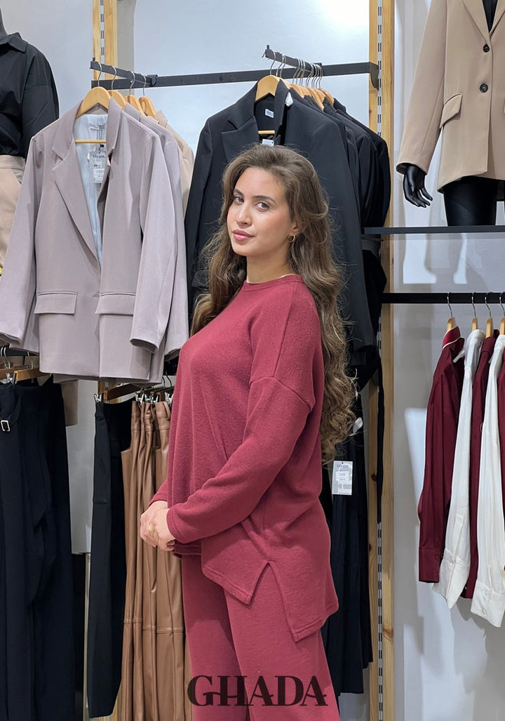 Ensemble en maille avec pantalon en Bordeaux