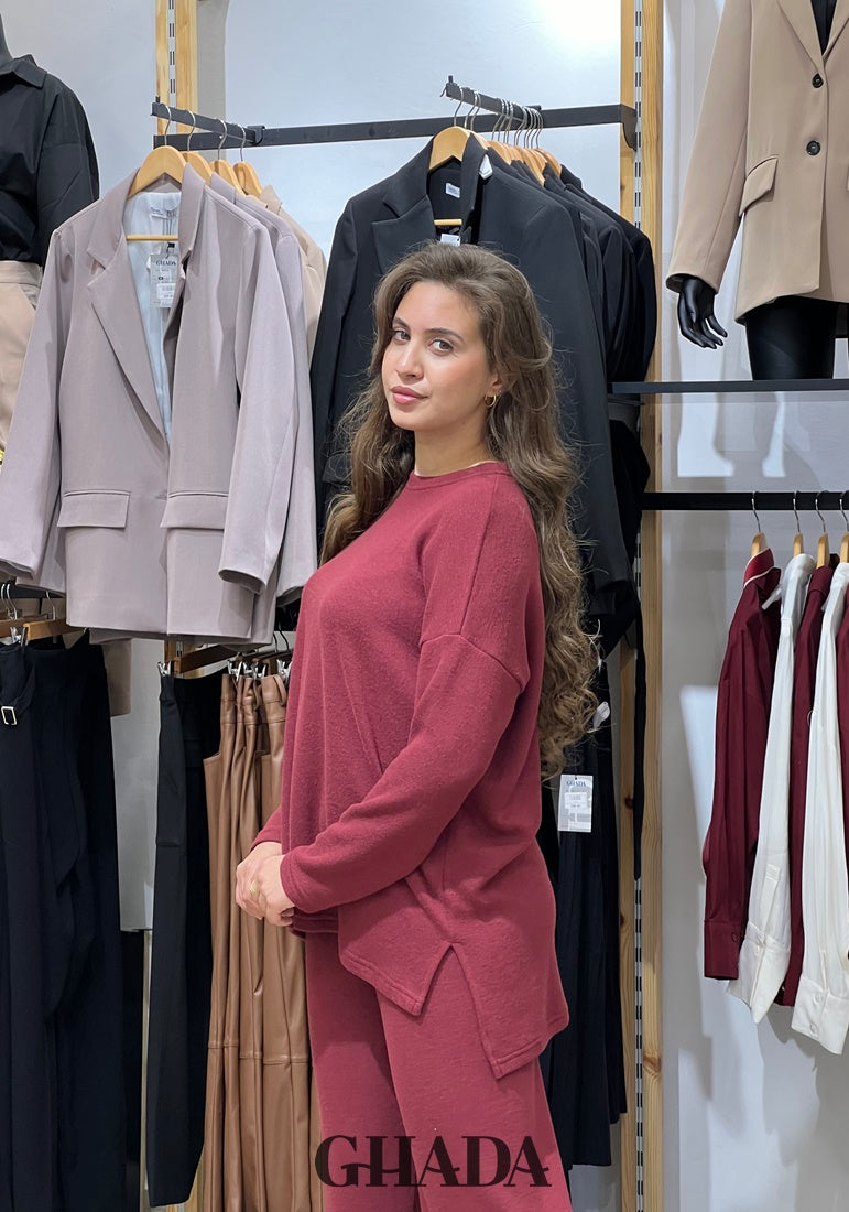 Ensemble en maille avec pantalon en Bordeaux