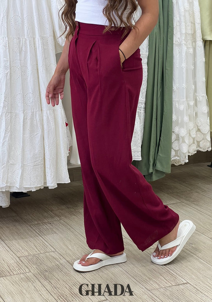 Pantalon en lin bordeaux