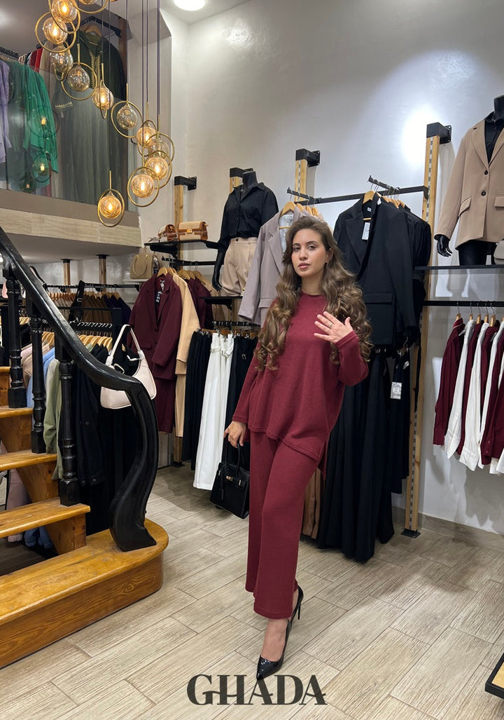 Ensemble en maille avec pantalon en Bordeaux