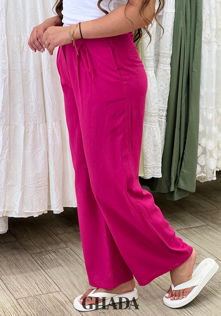 Pantalon en lin rose