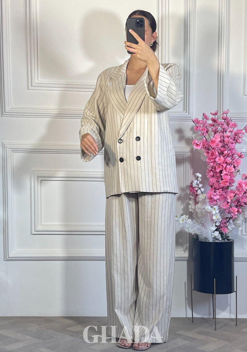 ENSEMBLE TAILLEUR A RAYURES - BEIGE