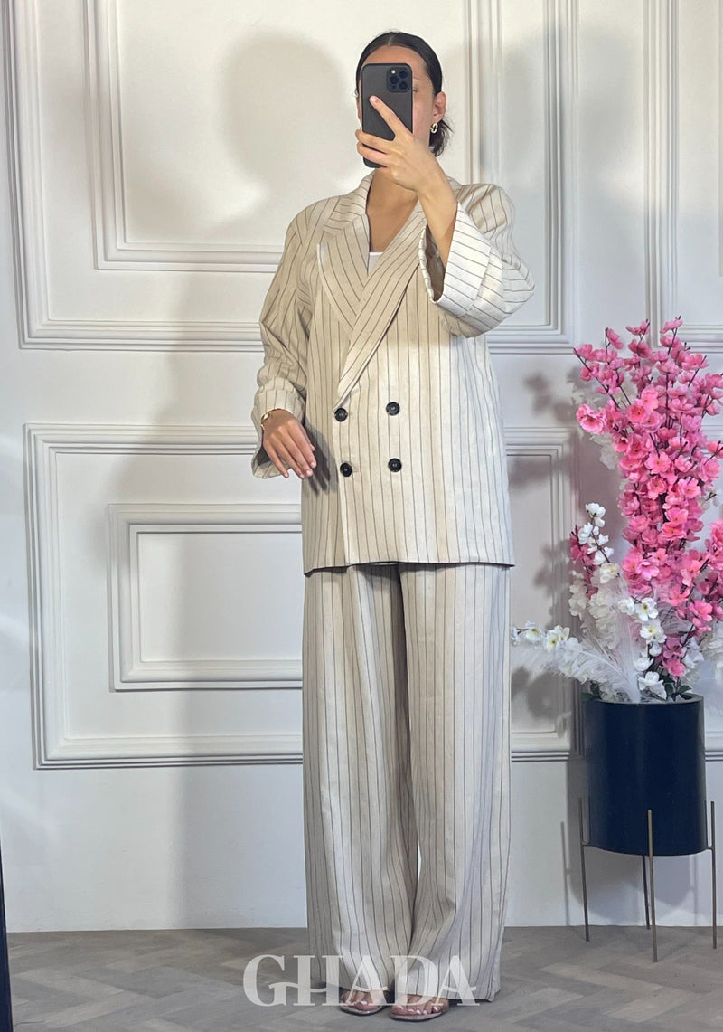 ENSEMBLE TAILLEUR A RAYURES - BEIGE