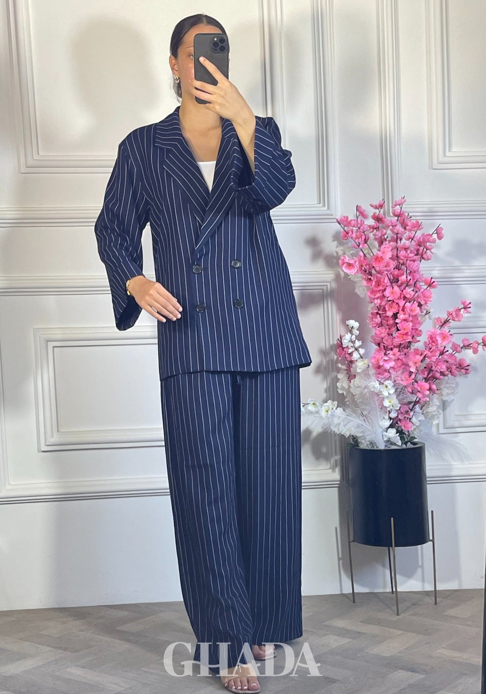 ENSEMBLE TAILLEUR A RAYURES - BLEU MARINE