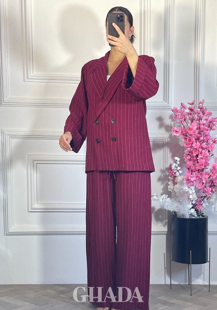 ENSEMBLE TAILLEUR A RAYURES - BORDEAU