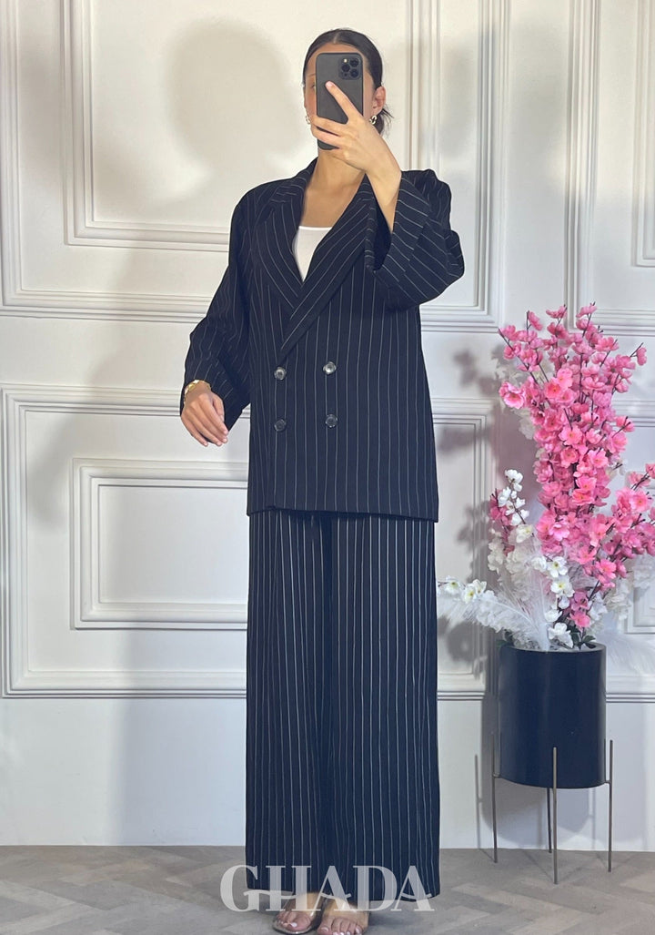 ENSEMBLE TAILLEUR A RAYURES - NOIR
