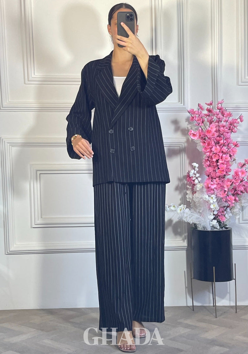 ENSEMBLE TAILLEUR A RAYURES - NOIR