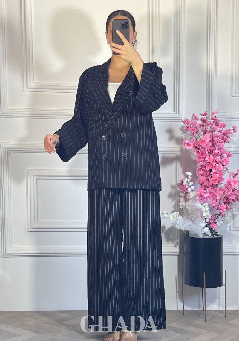 ENSEMBLE TAILLEUR A RAYURES - NOIR