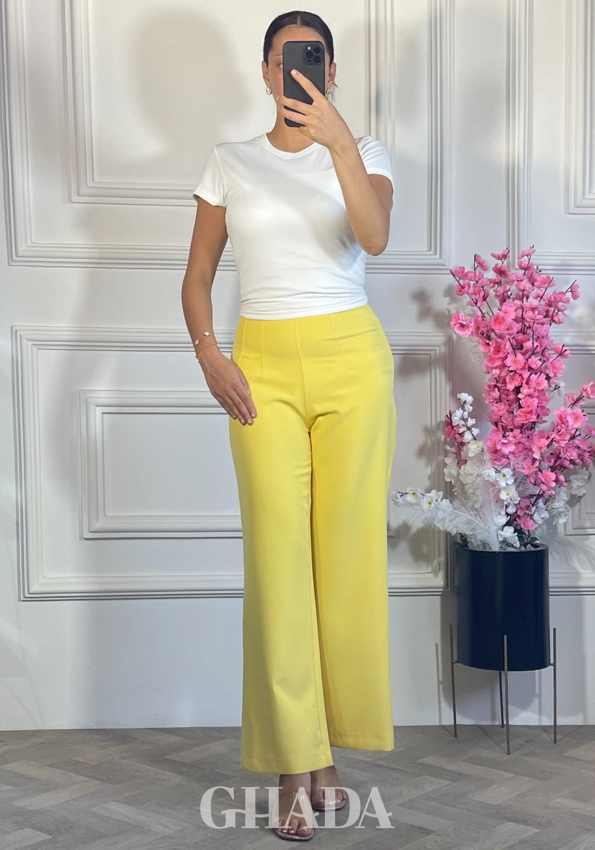 PANTALON COUPE AJUSTE - JAUNE vue de dos - jupe femme - GHADA FASHION