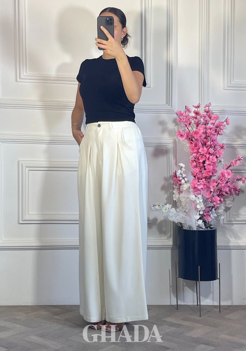 PANTALON COUPE LARGE  - BLANC CASSE