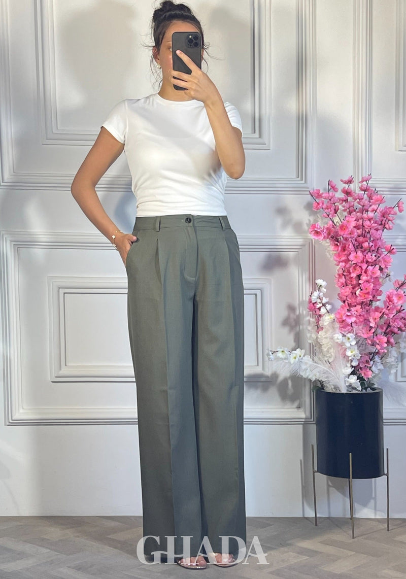 PANTALON COUPE LARGE  - VERT KAKI