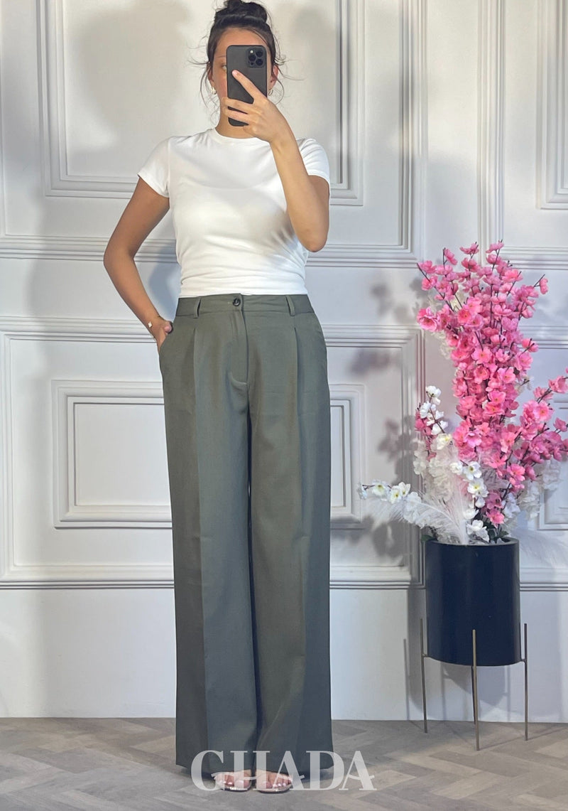 PANTALON COUPE LARGE  - VERT KAKI