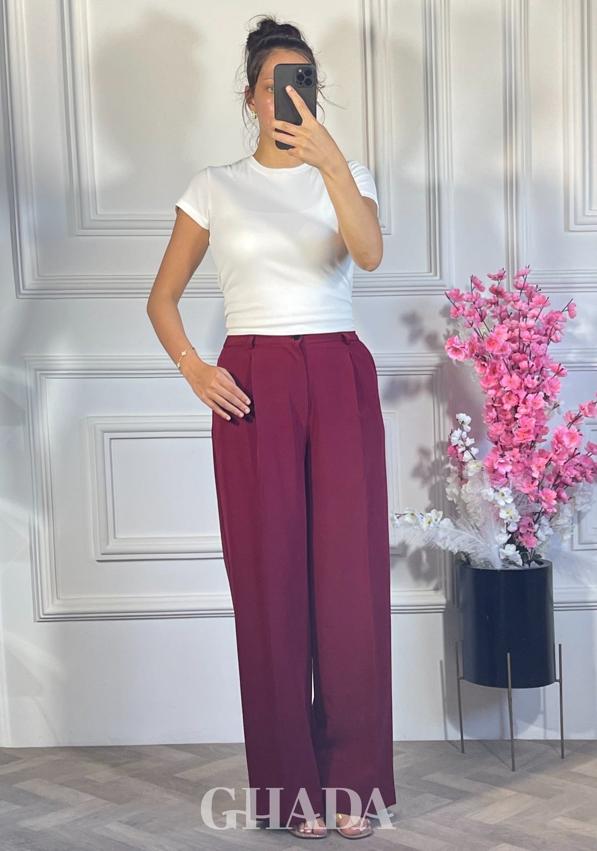 PANTALON COUPE LARGE  - BORDEAU vue de face - jupe femme - GHADA FASHION