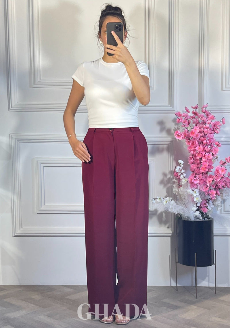 PANTALON COUPE LARGE  - BORDEAU