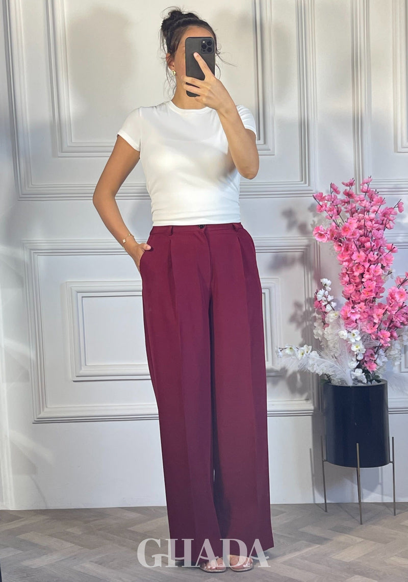 PANTALON COUPE LARGE  - BORDEAU