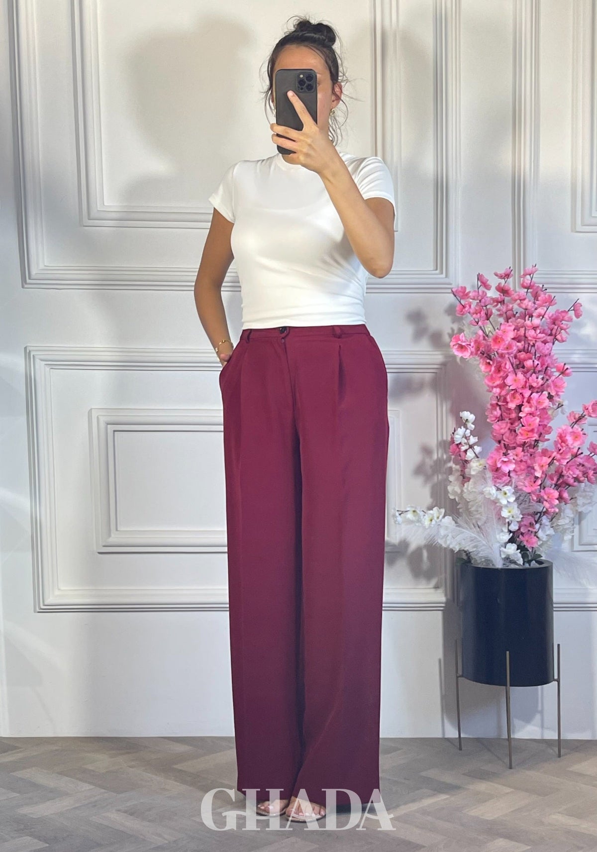 PANTALON COUPE LARGE  - BORDEAU zoom matière - jupe femme - GHADA FASHION