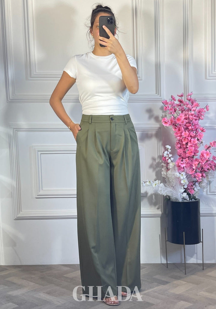 PANTALON COUPE LARGE  - VERT OLIVE