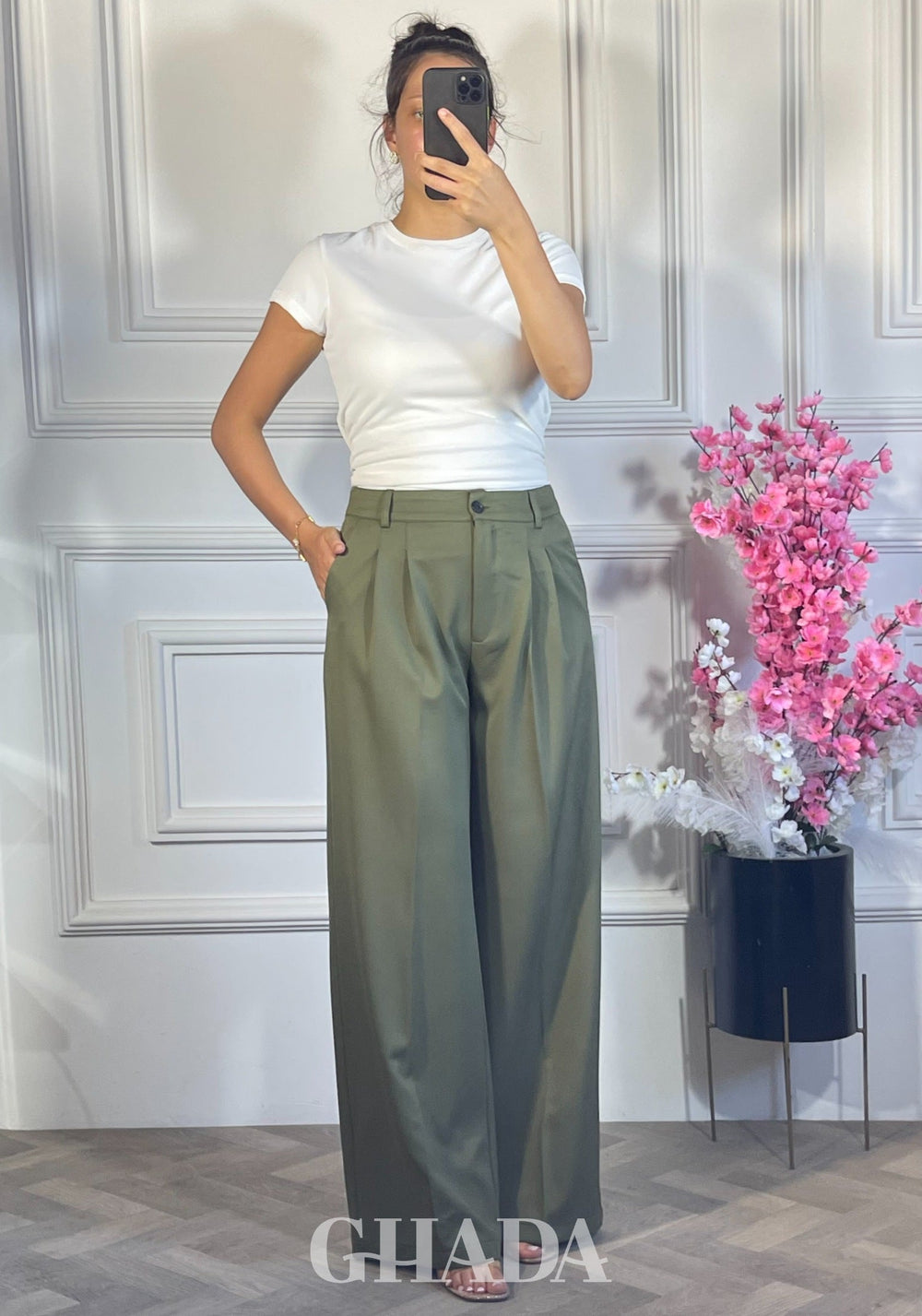 PANTALON COUPE LARGE  - VERT OLIVE
