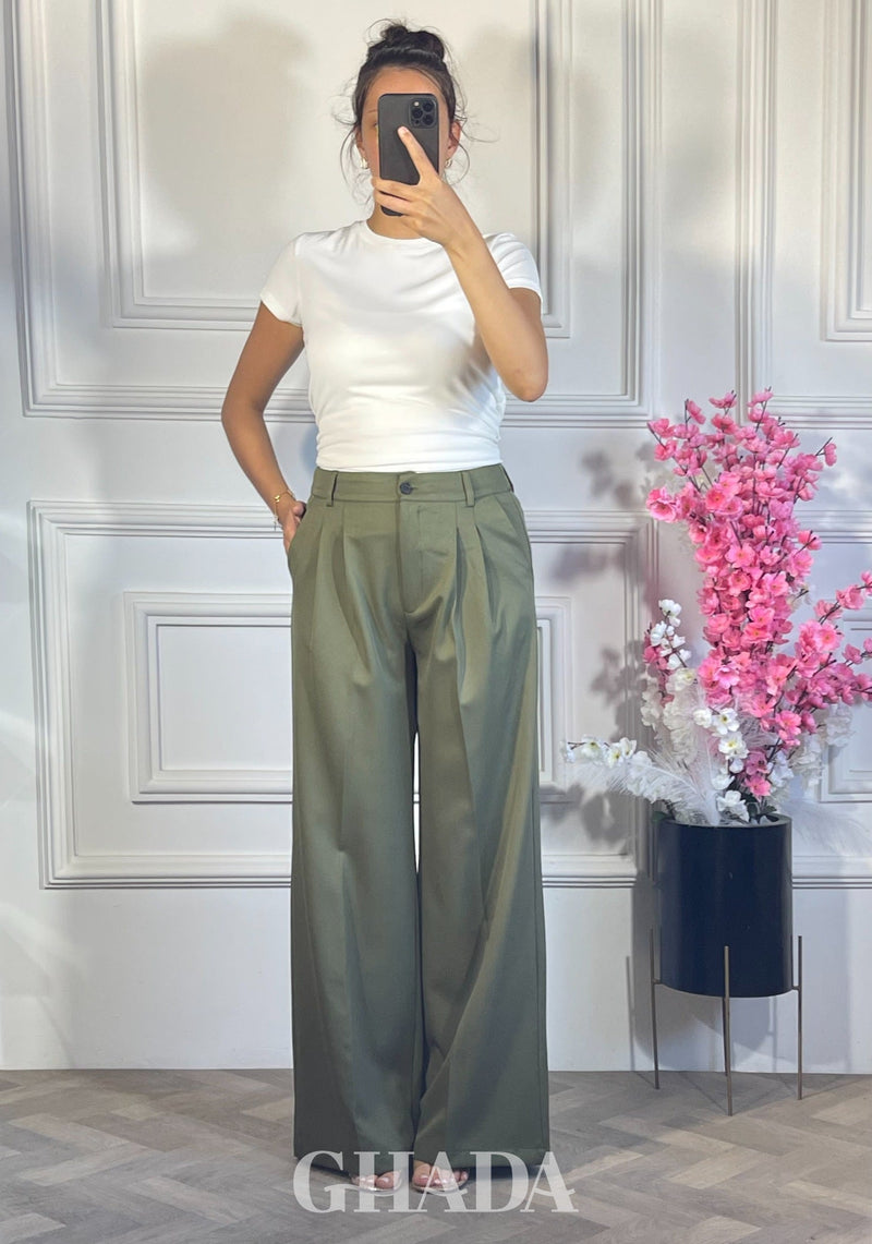 PANTALON COUPE LARGE  - VERT OLIVE