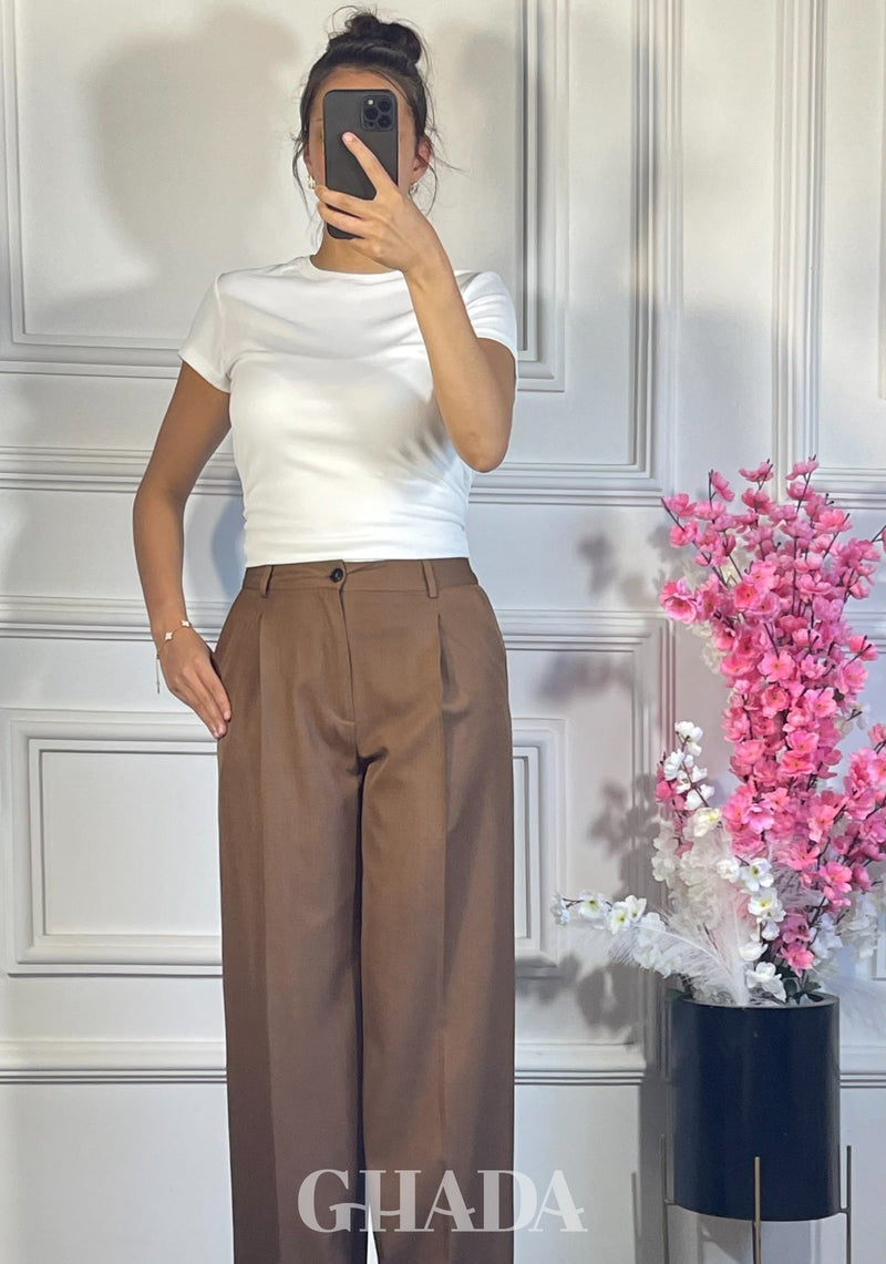PANTALON COUPE LARGE  - MARRON