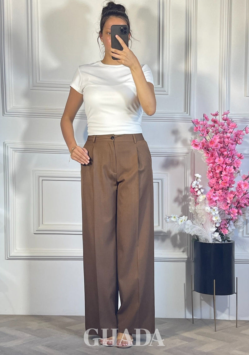 PANTALON COUPE LARGE  - MARRON