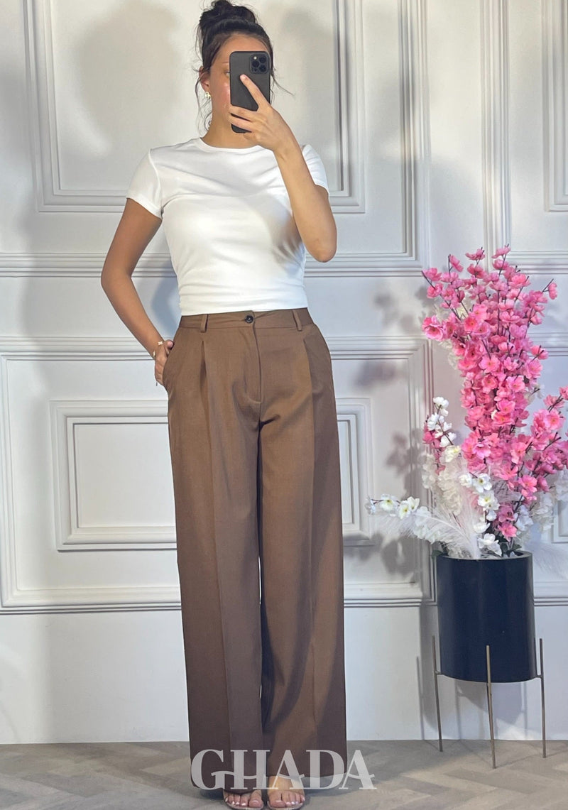 PANTALON COUPE LARGE  - MARRON