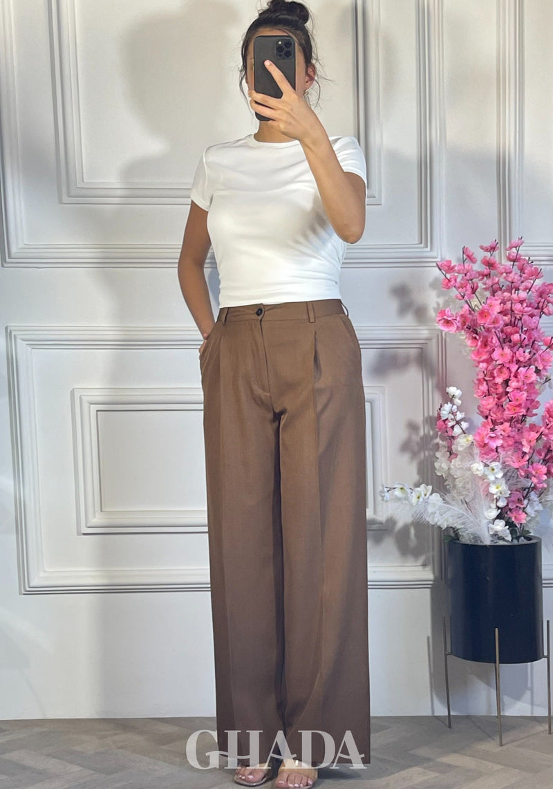PANTALON COUPE LARGE  - MARRON