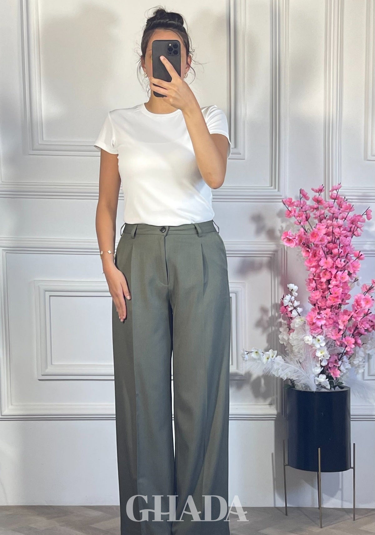 PANTALON COUPE LARGE  - VERT vue de face - jupe femme - GHADA FASHION