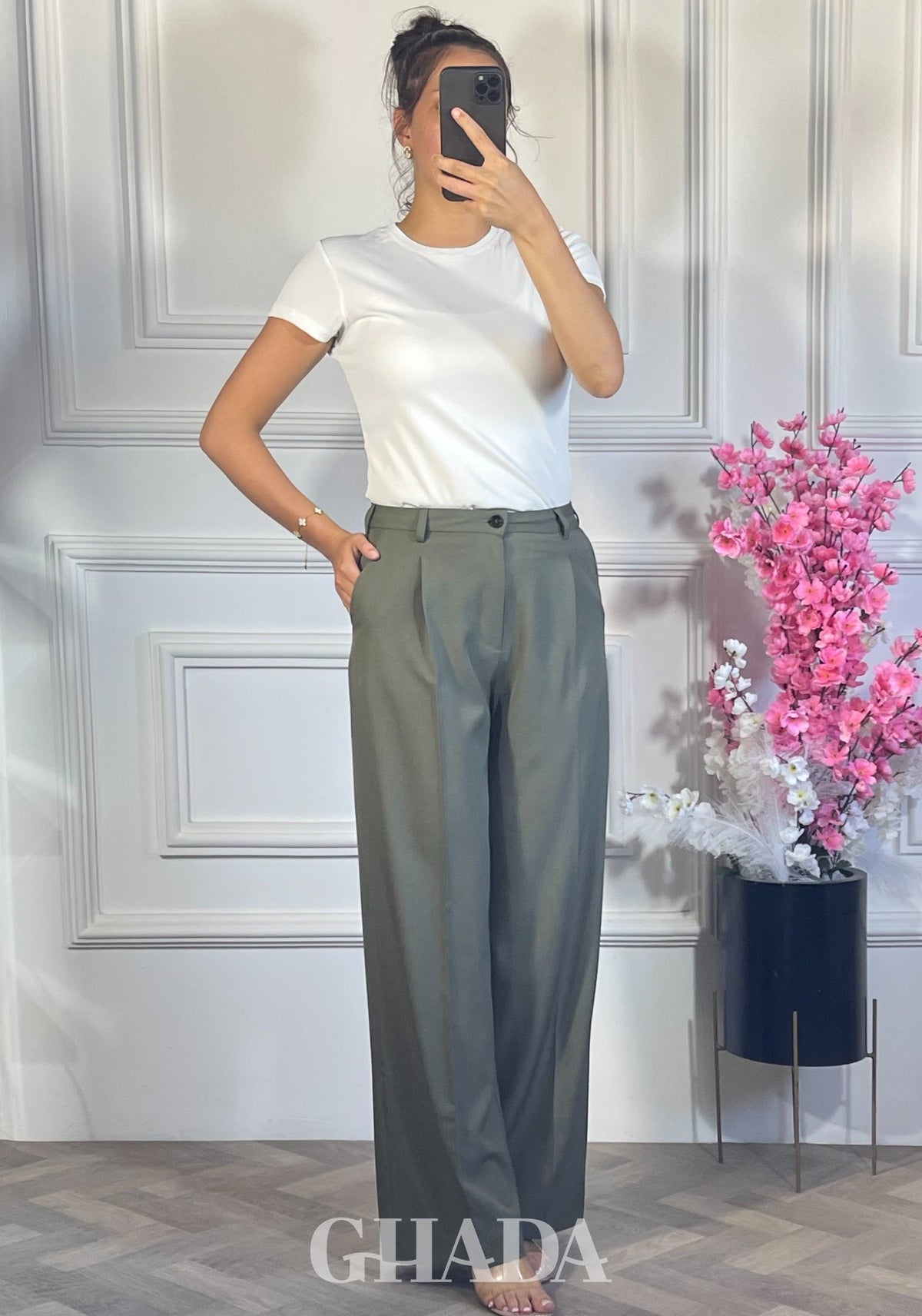 PANTALON COUPE LARGE  - VERT vue complète - jupe femme - GHADA FASHION