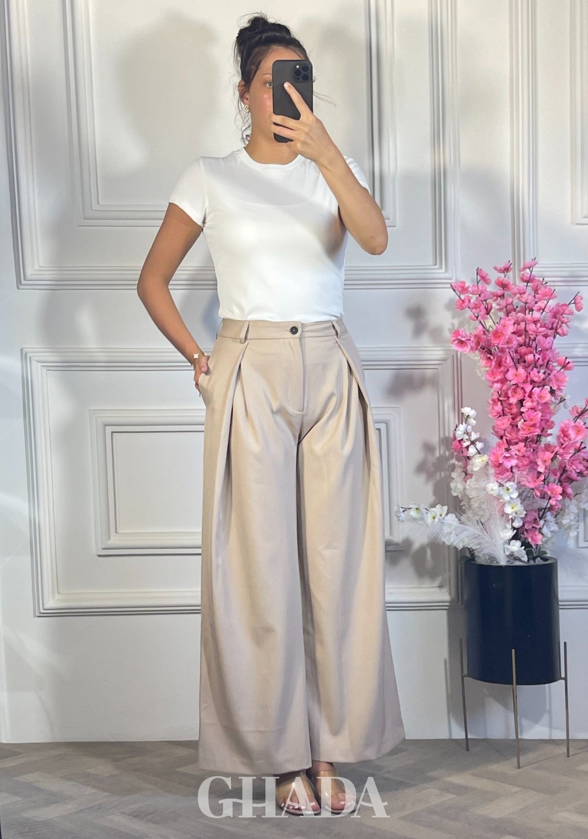 PANTALON CREATEUR - BEIGE SABLE vue complète - jupe femme - GHADA FASHION