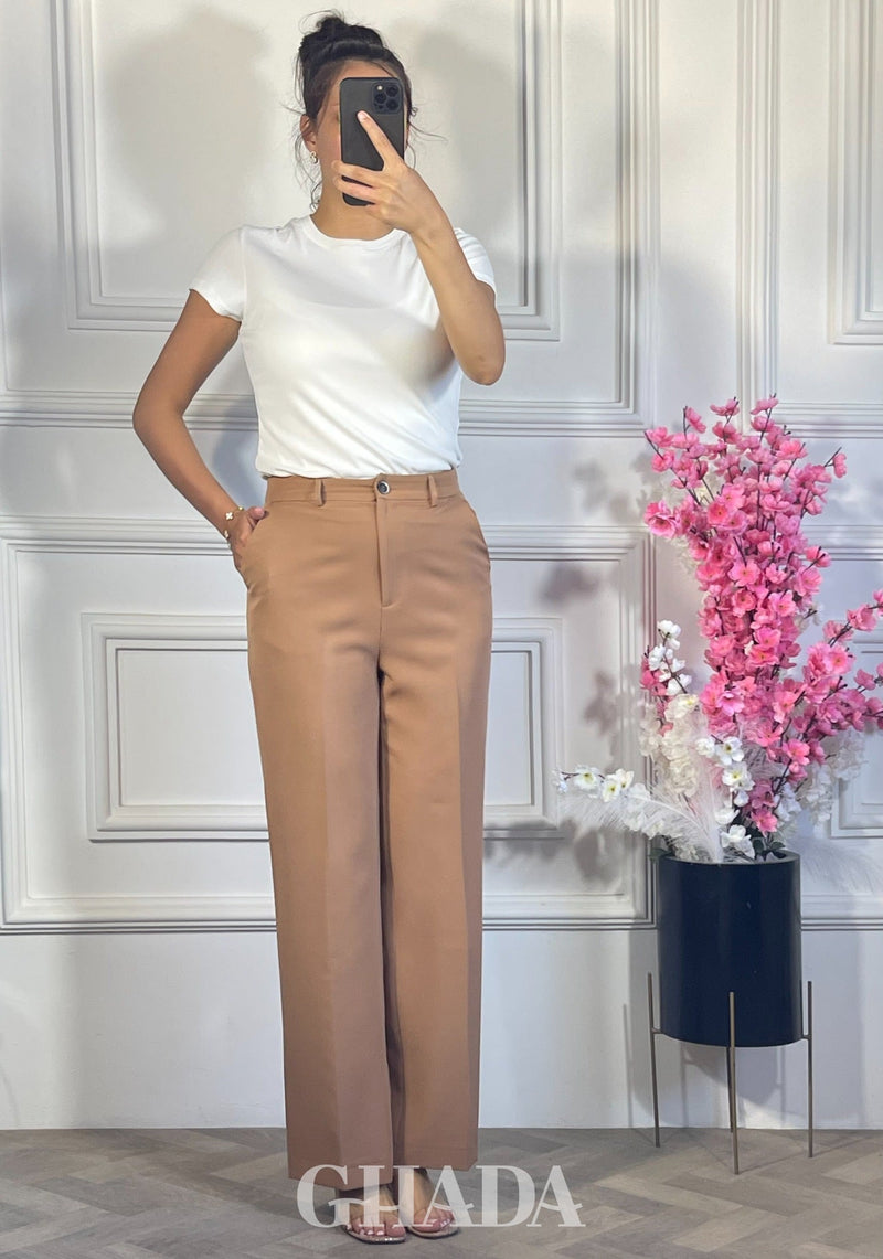PANTALON COUPE LARGE  - BEIGE FONCE