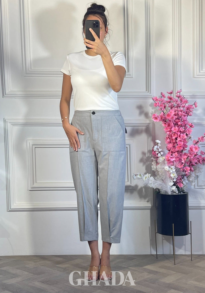 PANTALON COUPE CARROT  - GRIS