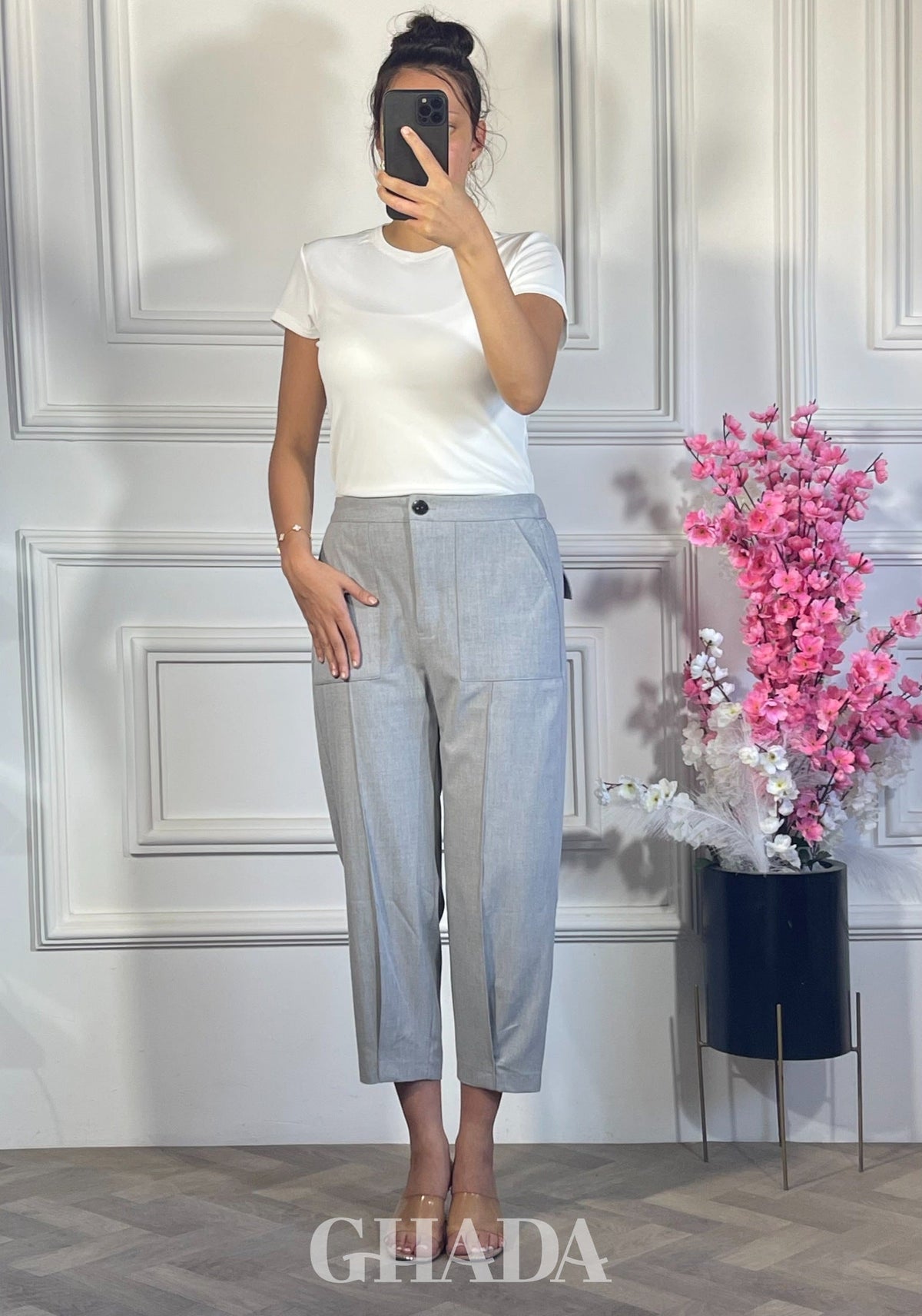 PANTALON COUPE CARROT  - GRIS vue de face - jupe femme - GHADA FASHION