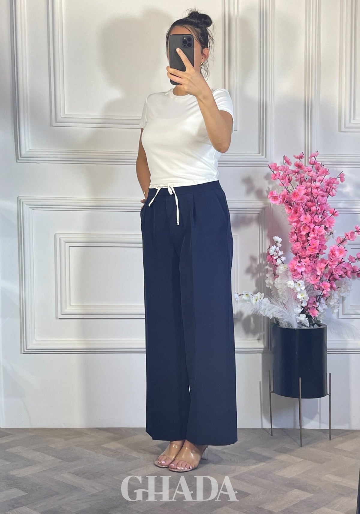 PANTALON CUPE AMESTERDAM - BLEU MARINE détail broderie - jupe femme - GHADA FASHION