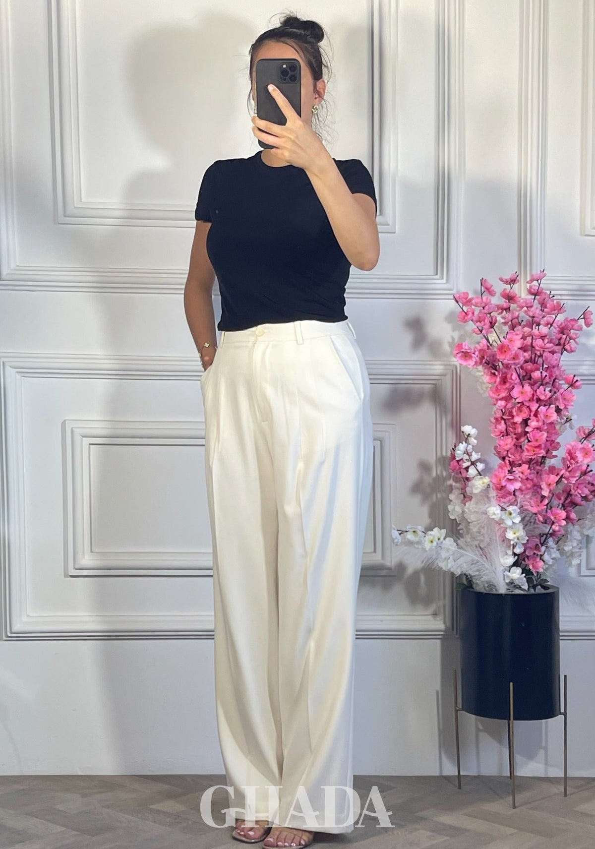 PANTALON COUPE LARGE  - BLANC vue de face - jupe femme - GHADA FASHION