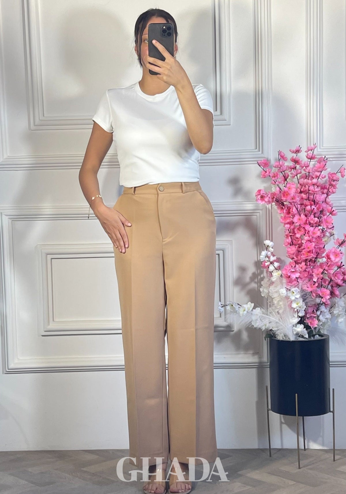 PANTALON COUPE LARGE  - BEIGE vue de dos - jupe femme - GHADA FASHION