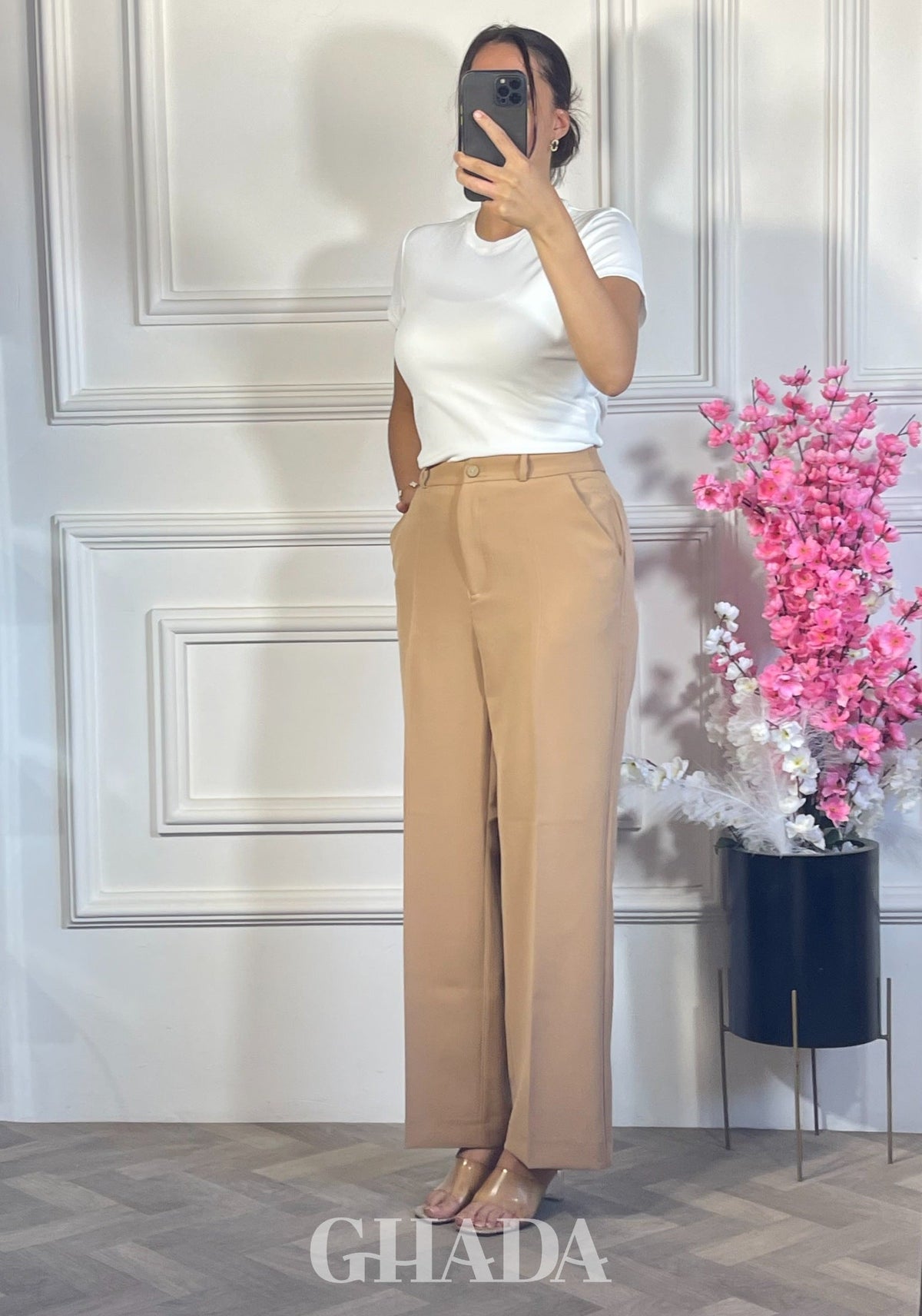 PANTALON COUPE LARGE  - BEIGE zoom matière - jupe femme - GHADA FASHION