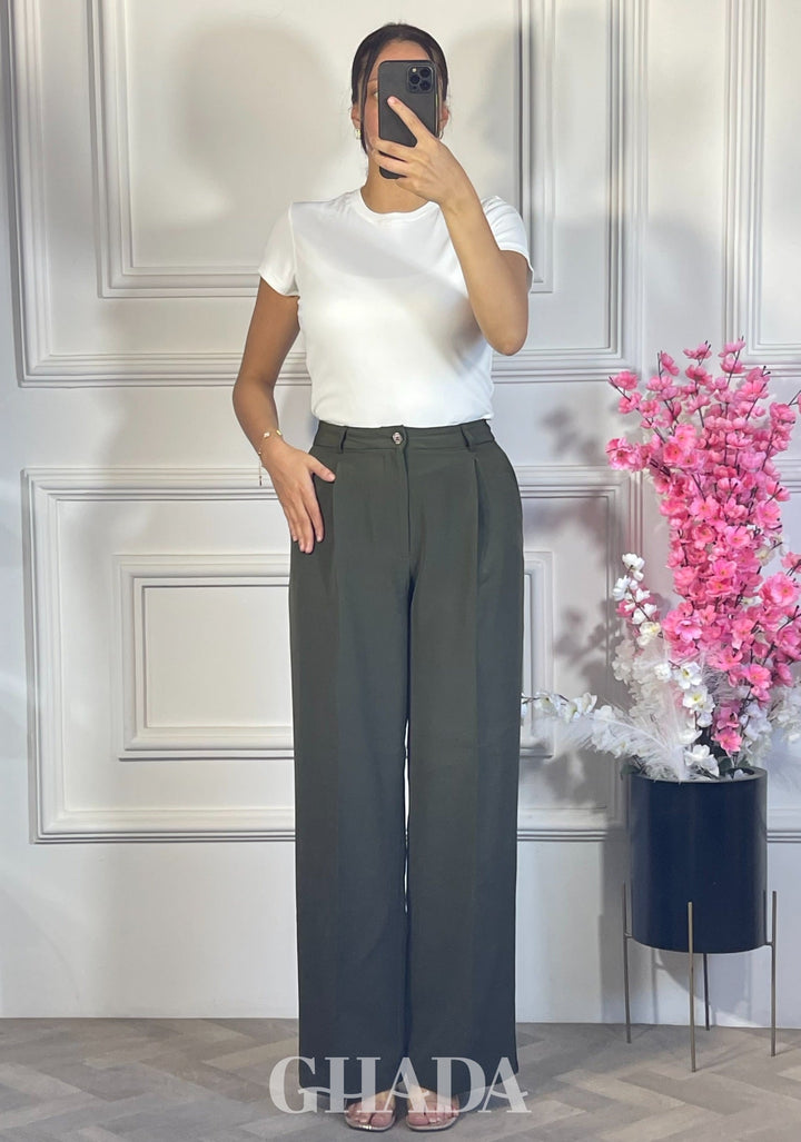 PANTALON COUPE LARGE  - VERT FONCE