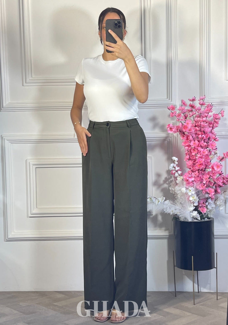 PANTALON COUPE LARGE  - VERT FONCE