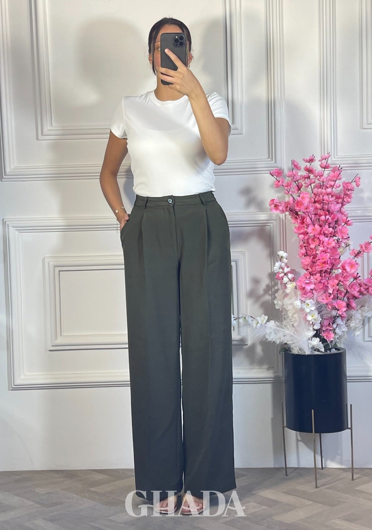 PANTALON COUPE LARGE  - VERT FONCE vue complète - jupe femme - GHADA FASHION