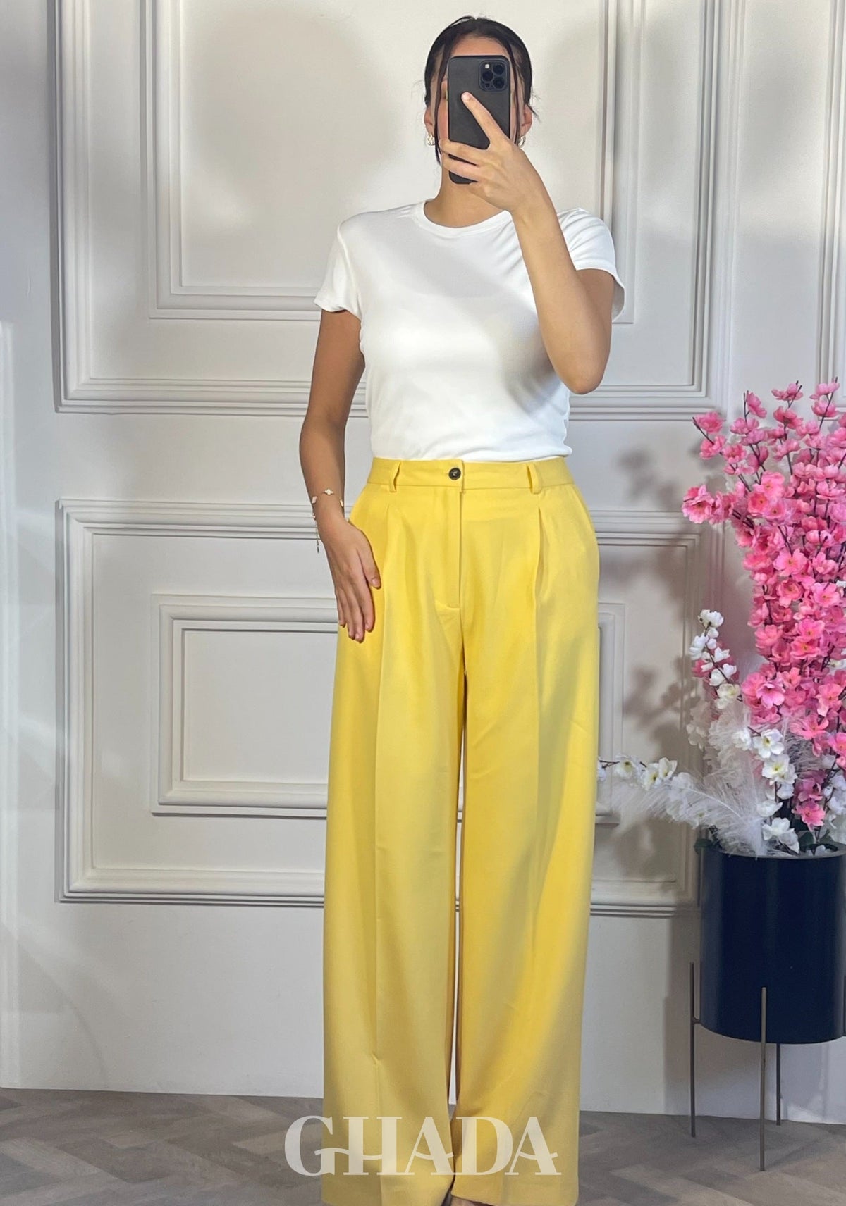 PANTALON COUPE LARGE  - JAUNE vue de face - jupe femme - GHADA FASHION