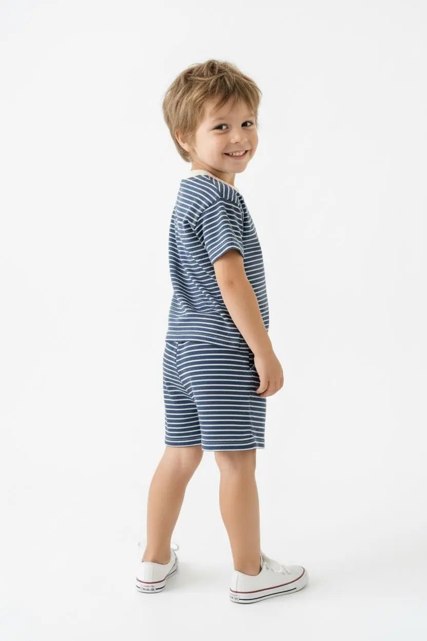 Ensemble Garçon T-Shirt et Short Rayé 2 Pièces