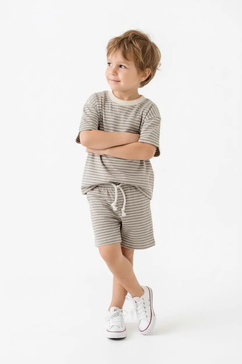 Ensemble Garçon T-Shirt et Short Rayé 2 Pièces