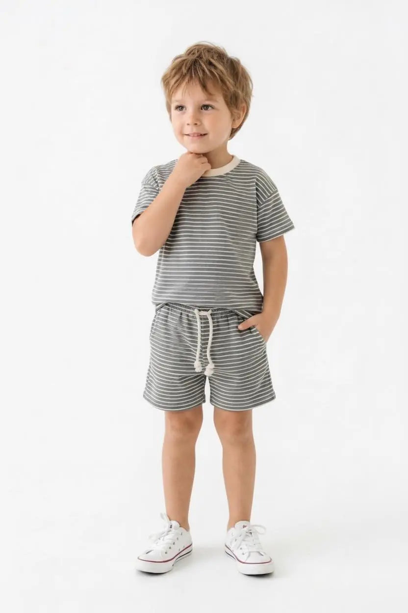 Ensemble Garçon T-Shirt et Short Rayé 2 Pièces