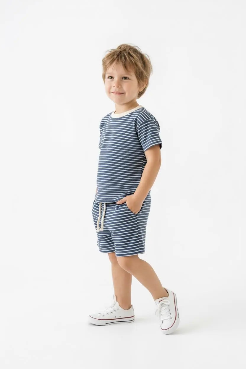 Ensemble Garçon T-Shirt et Short Rayé 2 Pièces