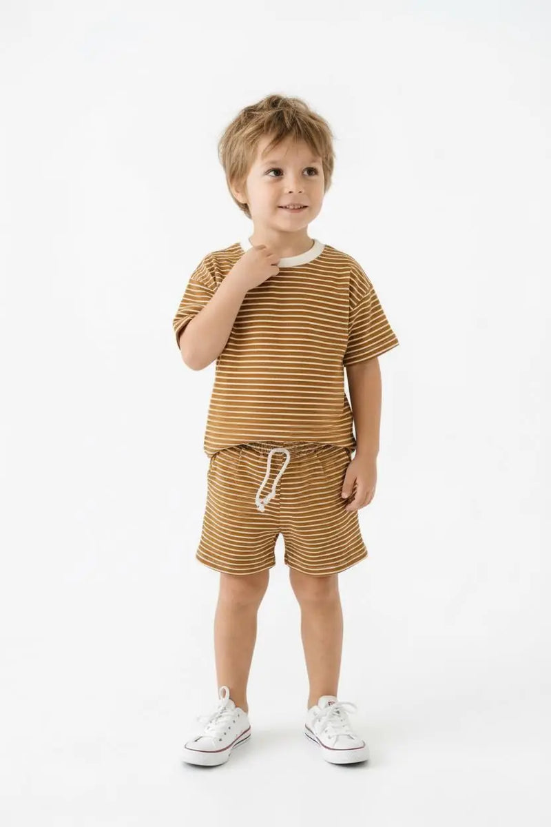 Ensemble Garçon T-Shirt et Short Rayé 2 Pièces