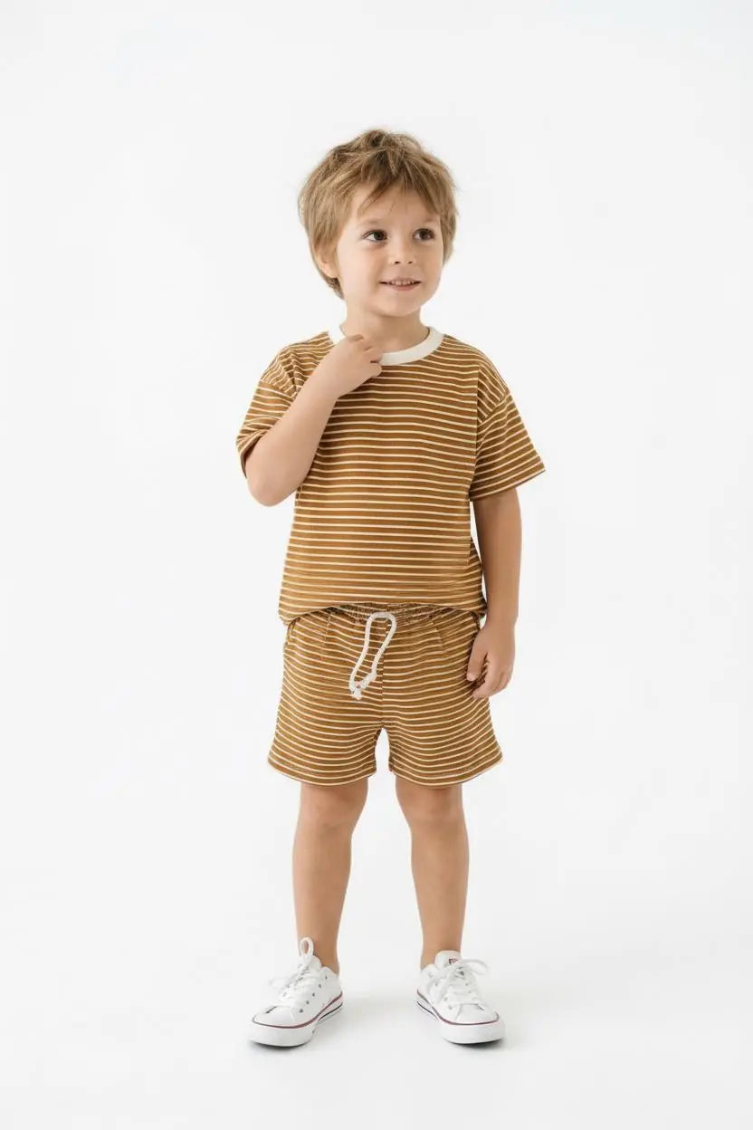 Ensemble Garçon T-Shirt et Short Rayé 2 Pièces