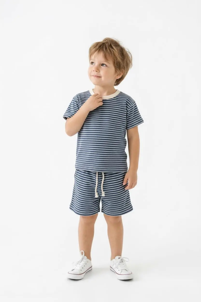 Ensemble Garçon T-Shirt et Short Rayé 2 Pièces