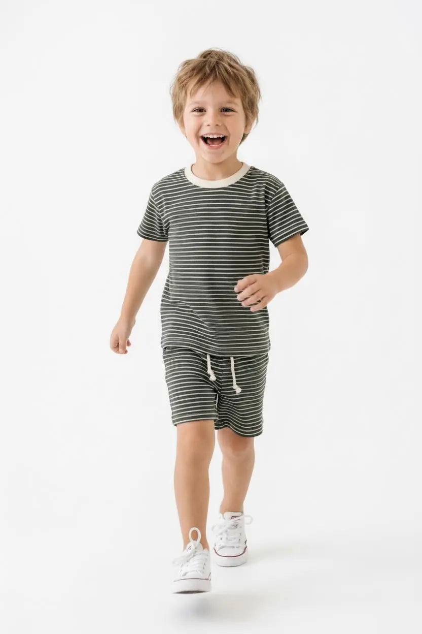 Ensemble Garçon T-Shirt et Short Rayé 2 Pièces